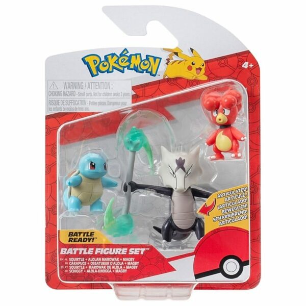 Figuras Battle Squirtle, Alolan Marowak y Magby Pokémon