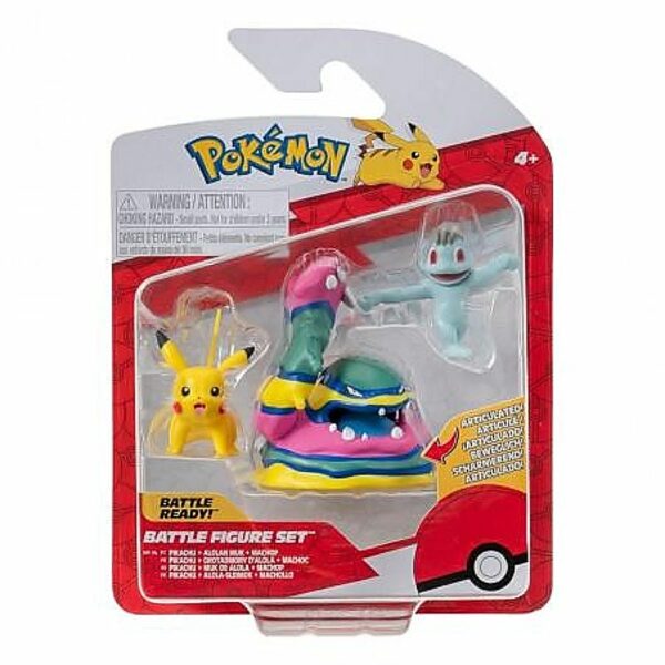 Figuras Battle Pikachu, Alolan Muk y Machop Pokémon