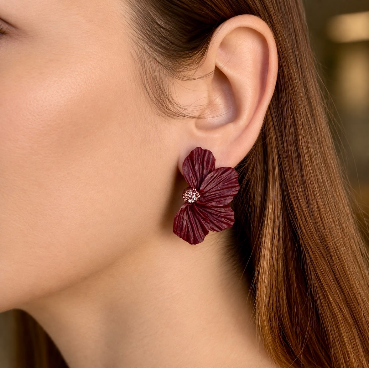 Pendientes Flora Burdeos – L